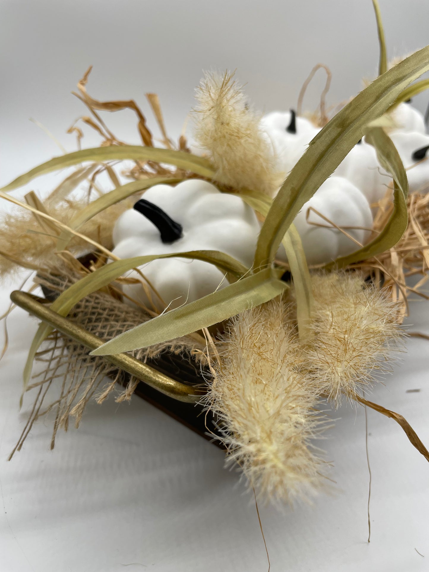 White Pumpkin Long Centerpiece, Rustic Autumn Arrangement, Fall Table Decor