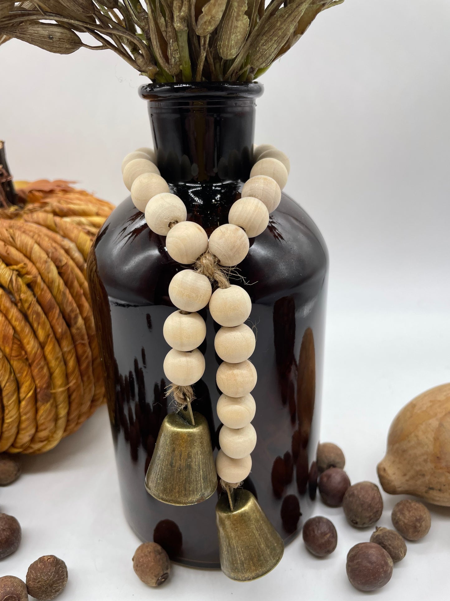 Tall Fall Wheat Arrangement in Brown Bottle Vase, Farmhouse Harvest Decor