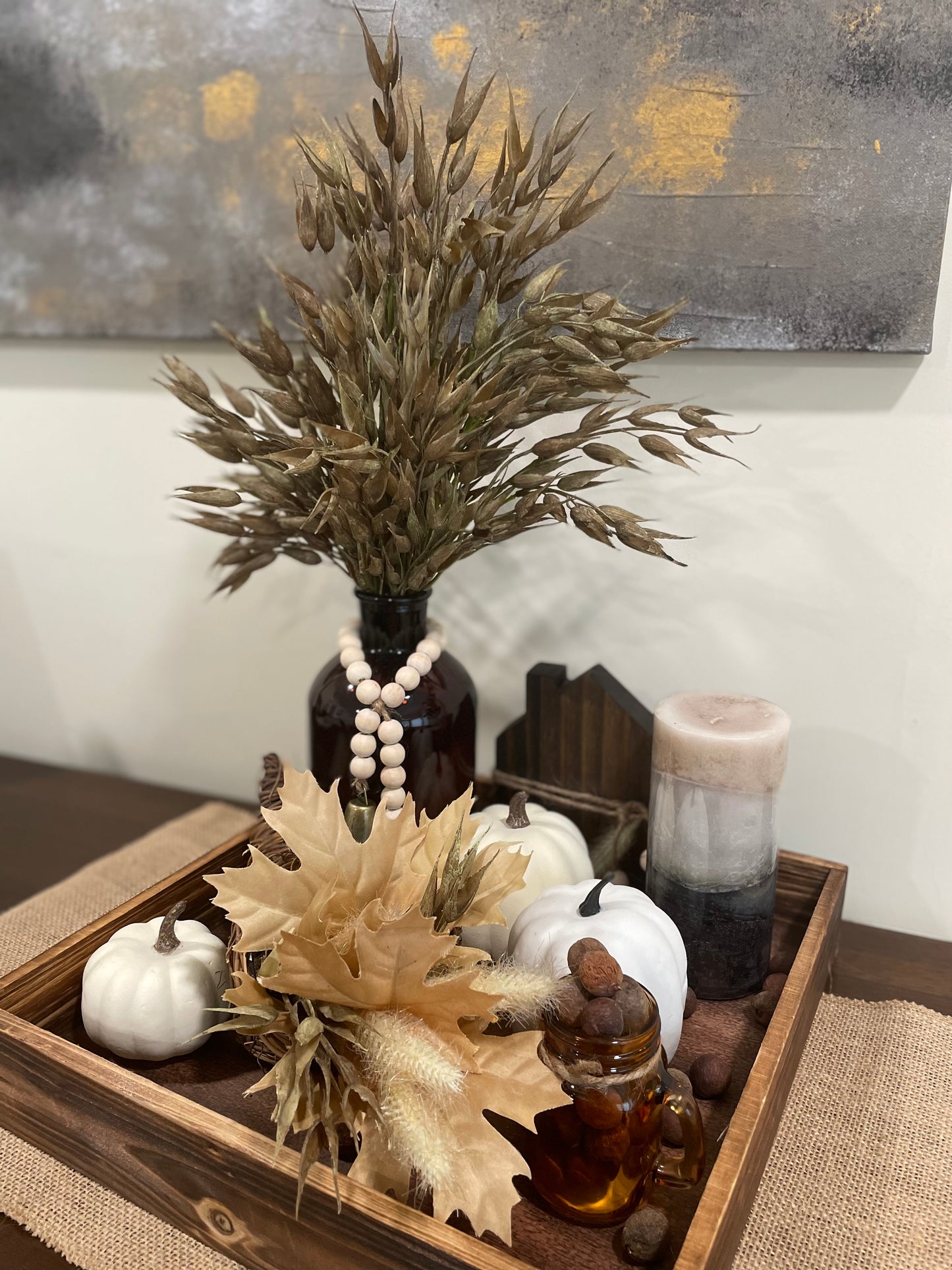 Fall Ottoman Tray Decor, Farmhouse Coffee Table Tray Set, Harvest Collection