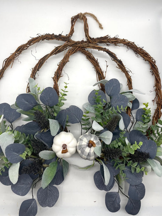 Pumpkin Wreath, Fall Wreath for Front Door, Blue Autumn Home Decor