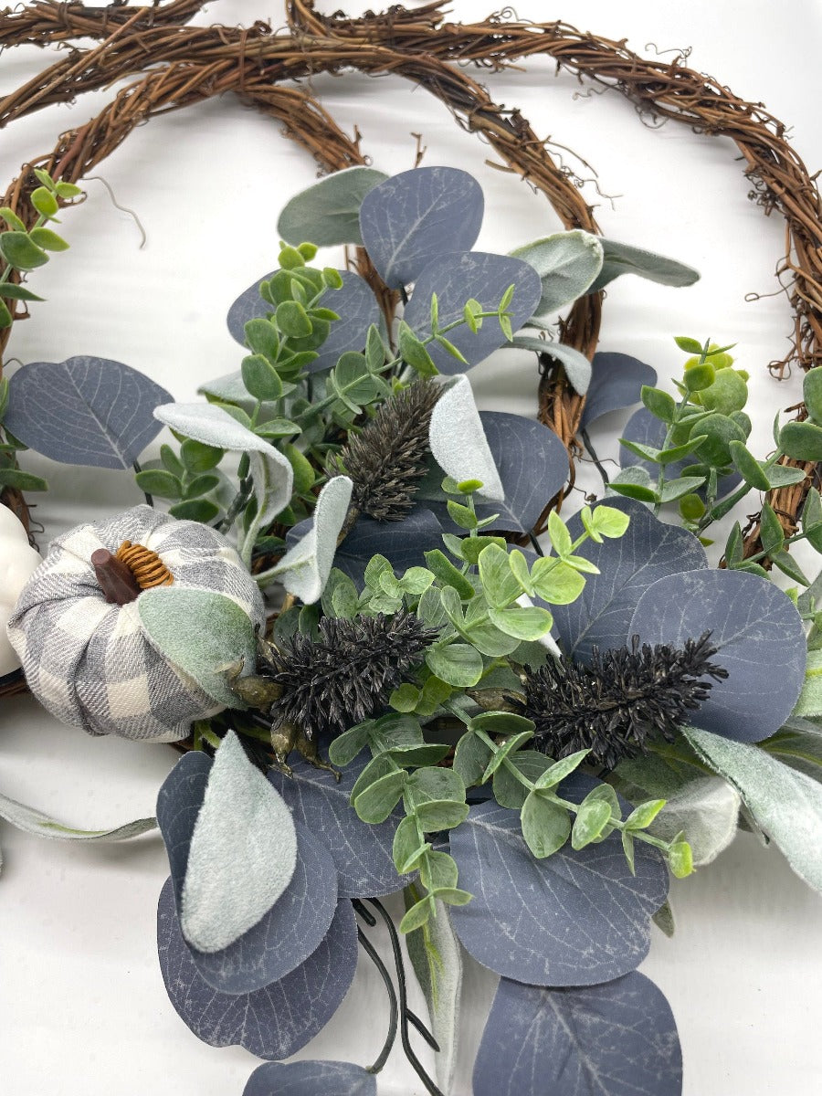 Pumpkin Wreath, Fall Wreath for Front Door, Blue Autumn Home Decor