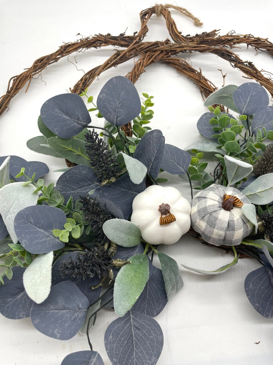 Pumpkin Wreath, Fall Wreath for Front Door, Blue Autumn Home Decor
