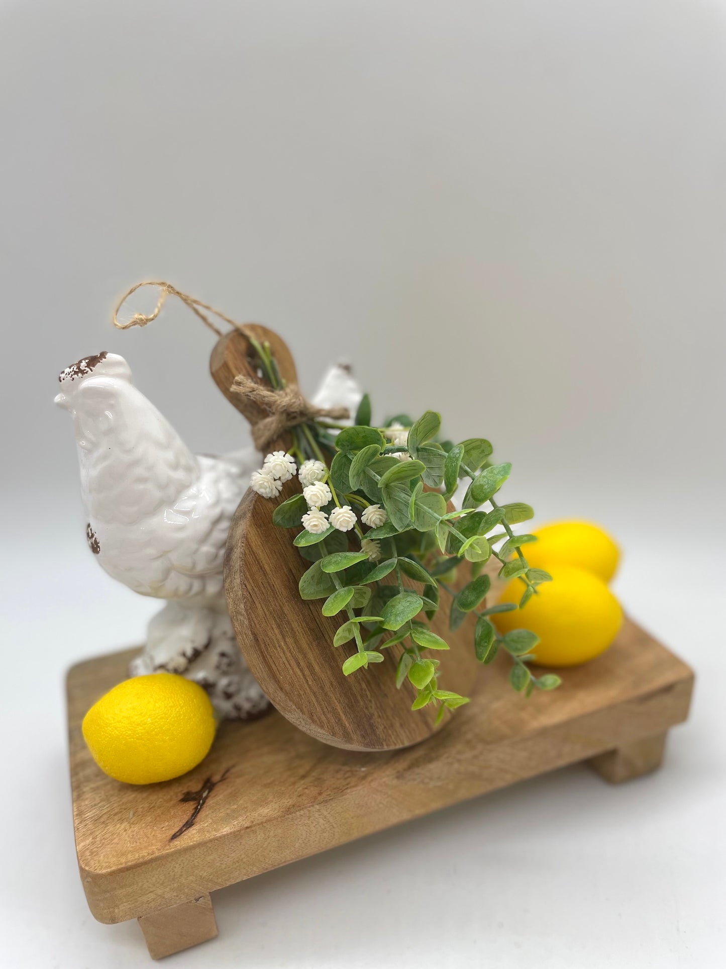 Mini Cutting Board Tiered Tray Decor, Farmhouse Decorative Wooden Board with Greenery