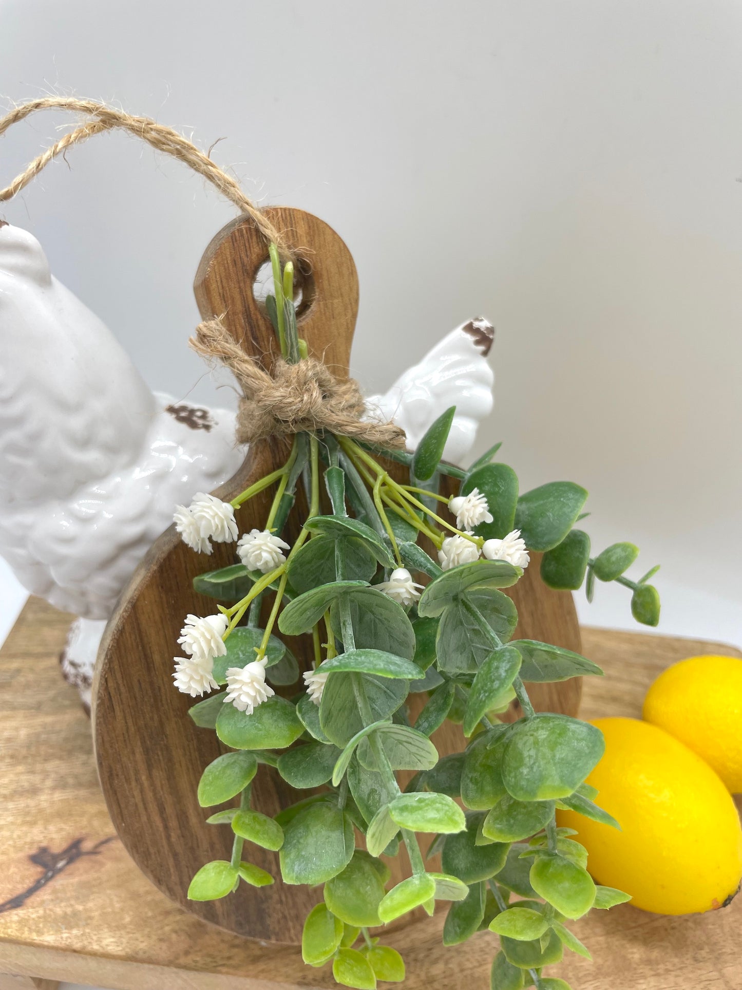 Mini Cutting Board Tiered Tray Decor, Farmhouse Decorative Wooden Board with Greenery