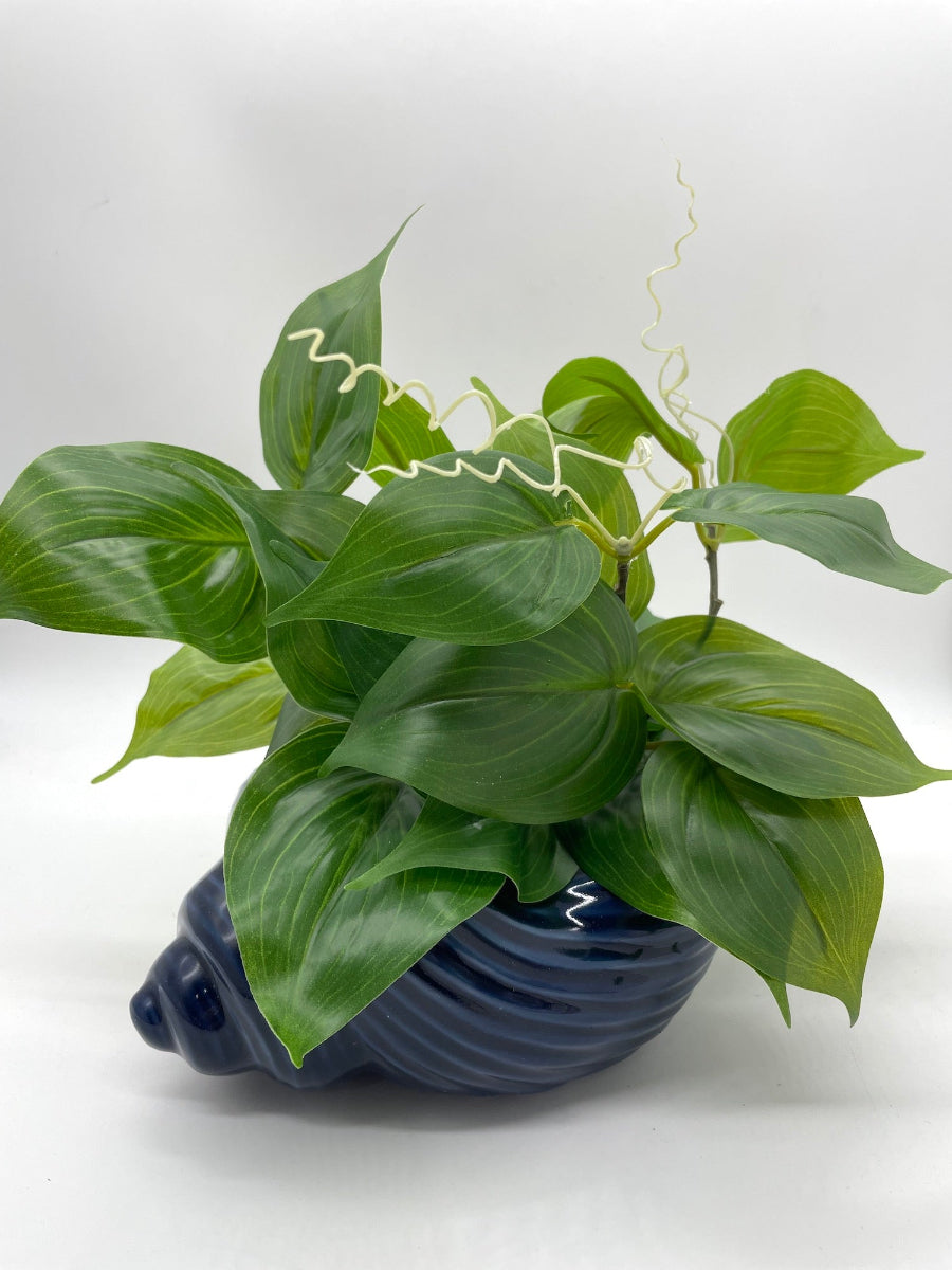 Artificial Plants with big leaves in Sea Shell Vase