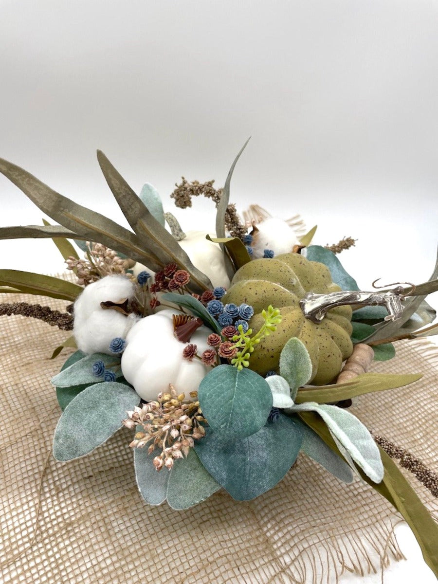 Rustic Fall Centerpiece for Round Table , Autumn Dining Table Center in Galvanized Vase
