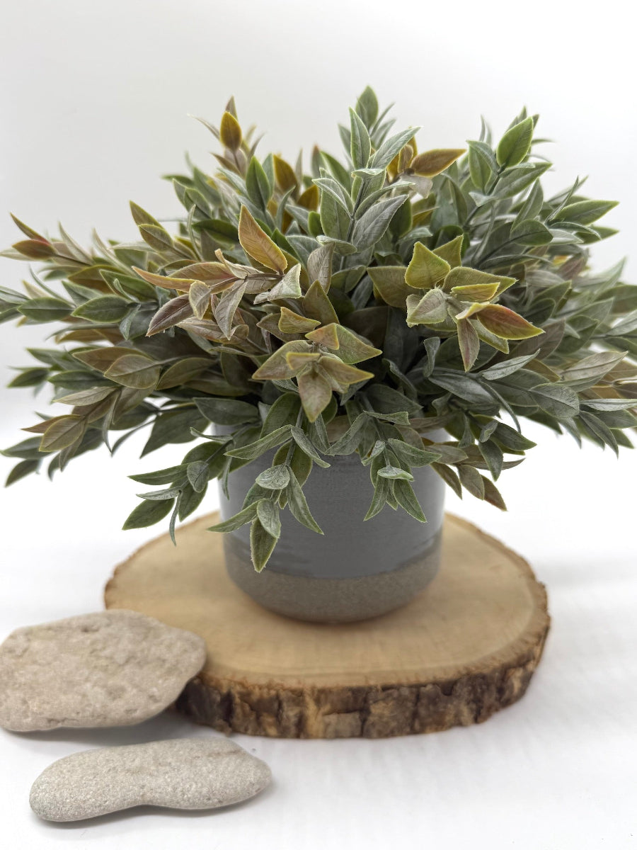 Unique Faux Plant in Ceramic Gray Vase, Realistic Artificial Indoor Plant Decor