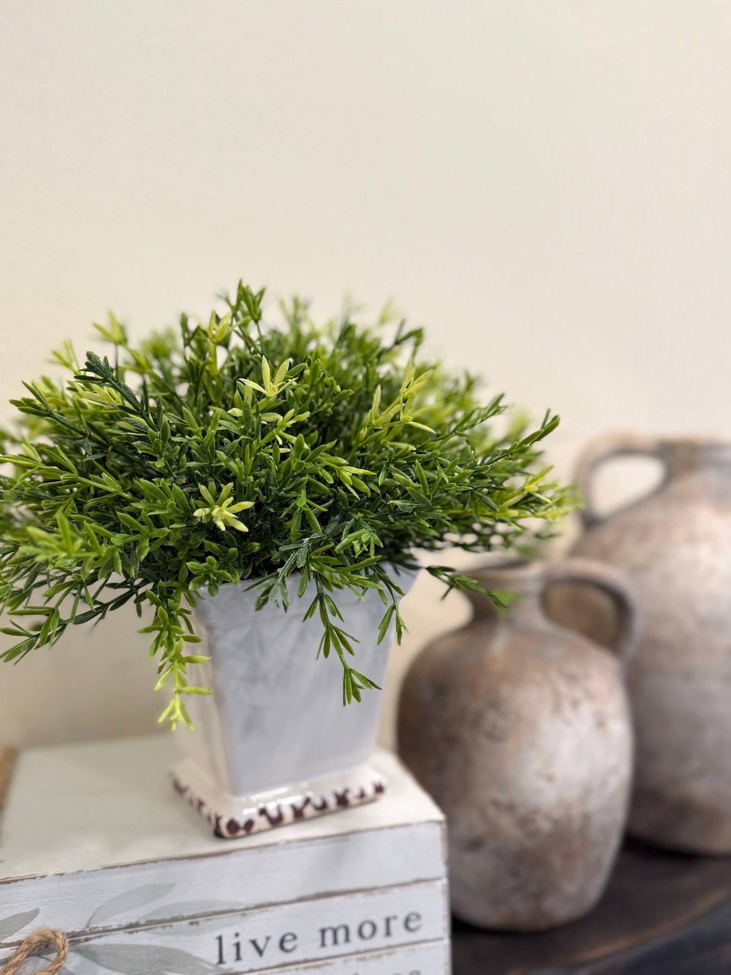 Faux Plants in Square Ceramic Vase