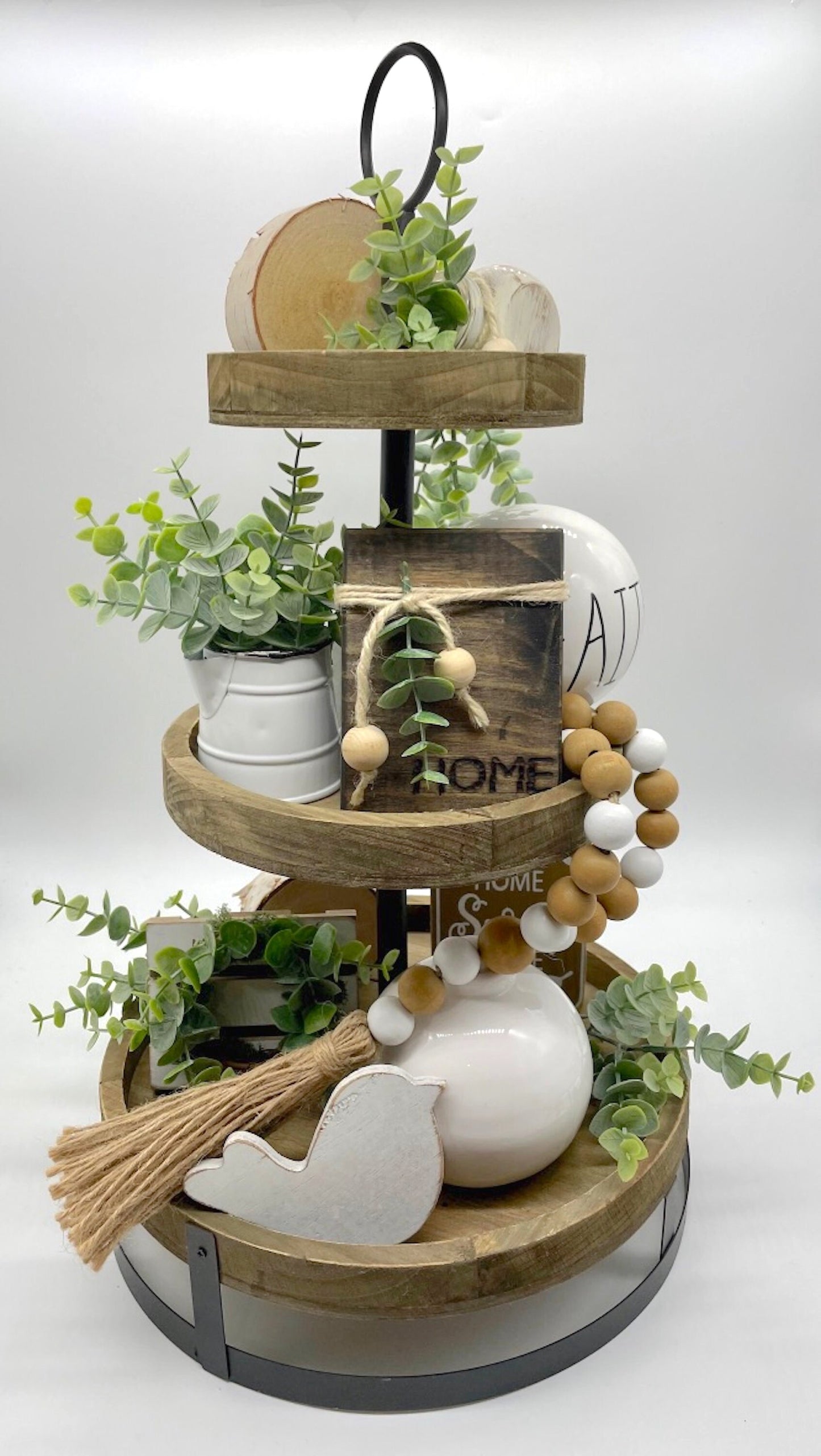 Miniature Greenery Decor in White Pitcher, Little Farmhouse Arrangement for Bathroom Shelf