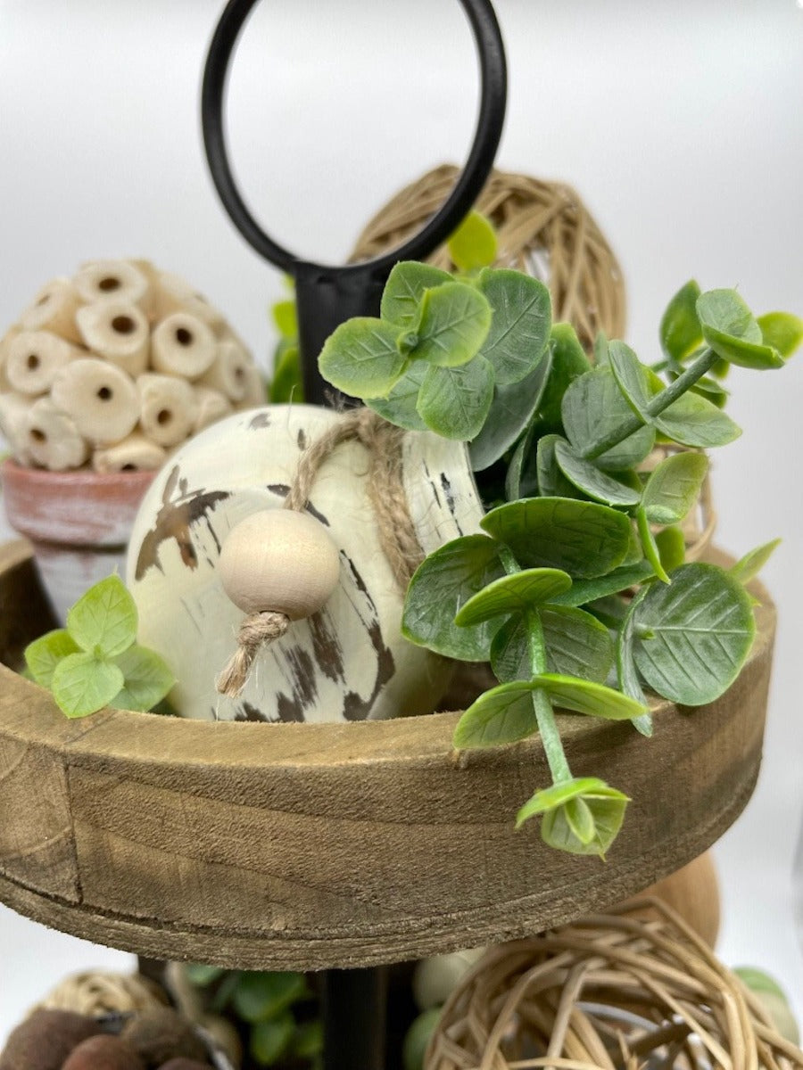 Mini Greenery Jars Tiered Tray Decor, Rustic Little Vases with Faux Eucalyptus