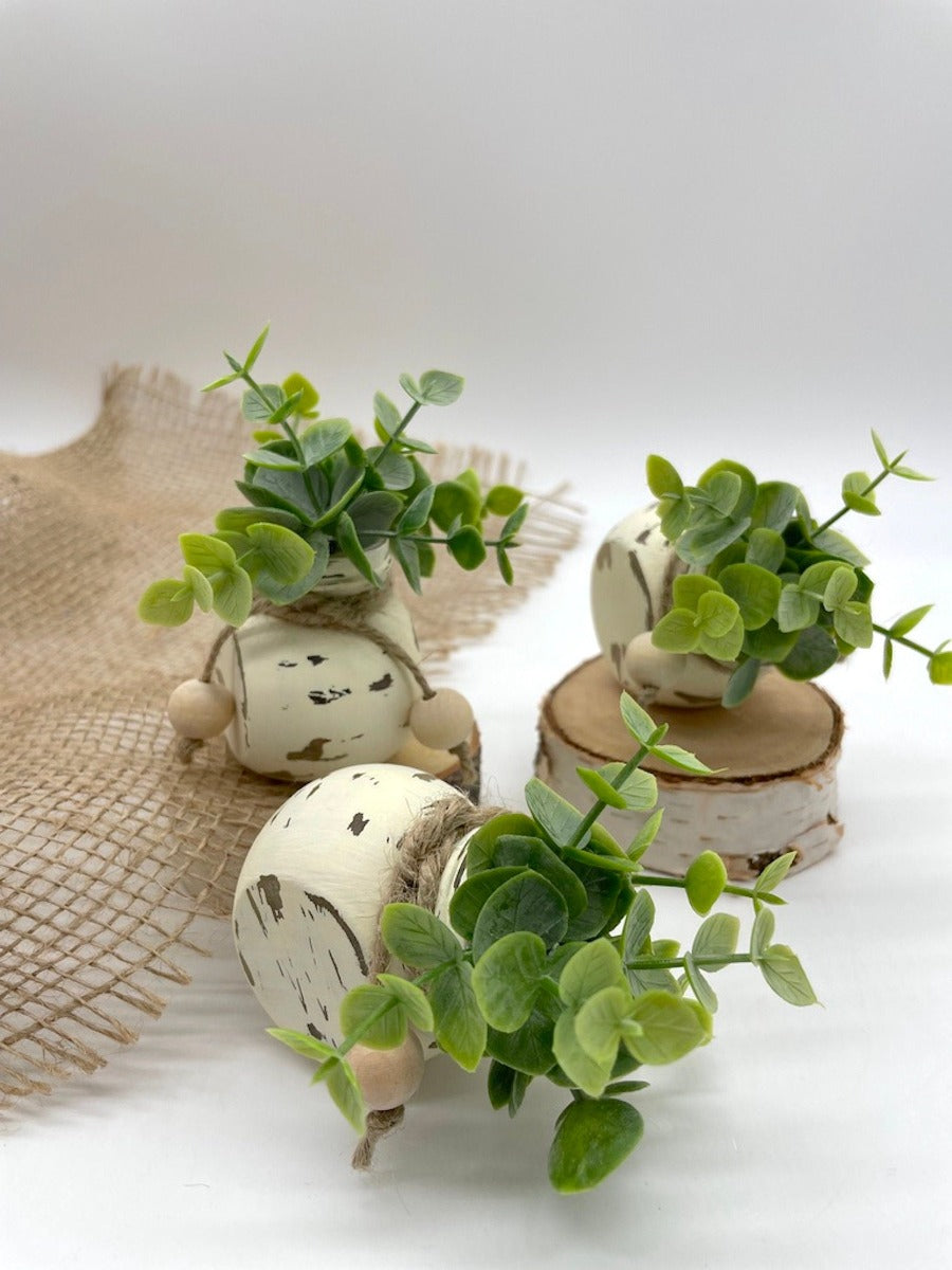 Mini Greenery Jars Tiered Tray Decor, Rustic Little Vases with Faux Eucalyptus