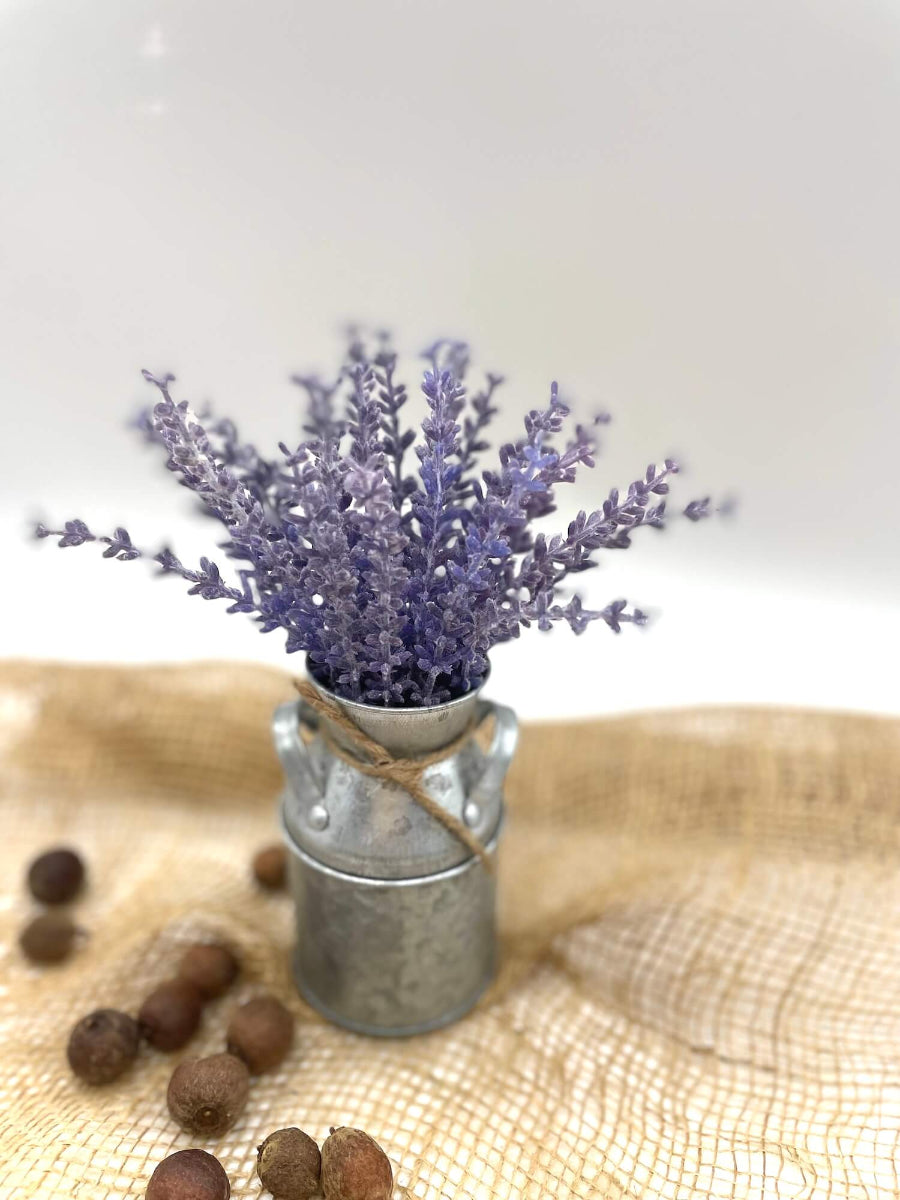 mini Lavender Plant in metal vase decorated with jute