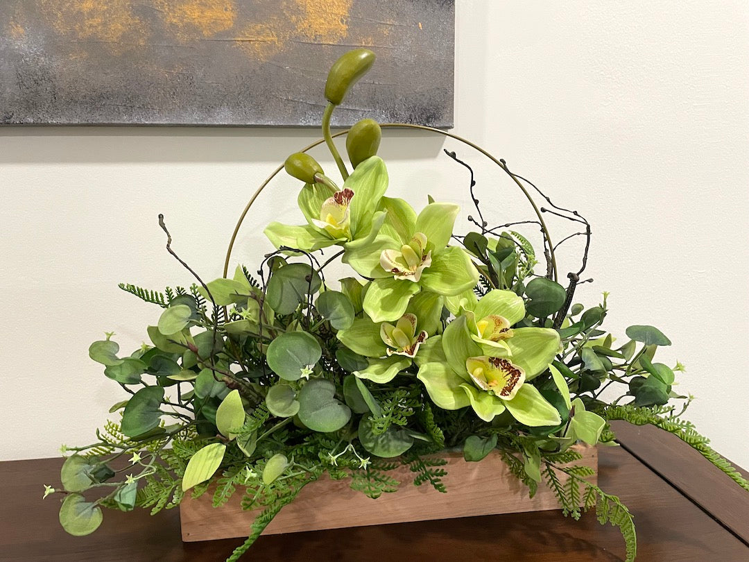 Large Orchid Arrangement, Luxury Orchid Centerpiece, Green Faux Orchid, by AllSeasonsHouseDecor