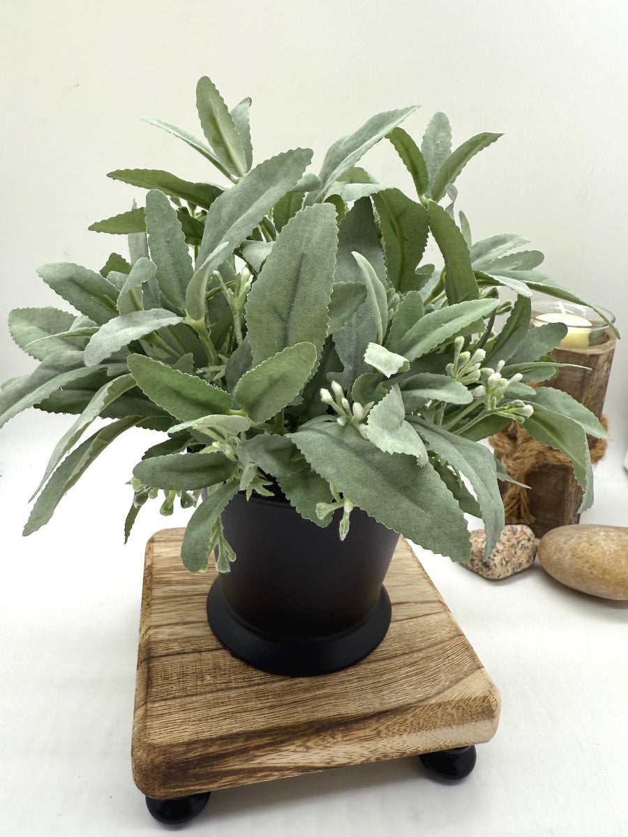 Faux Sage Arrangement in Black Ceramic Vase