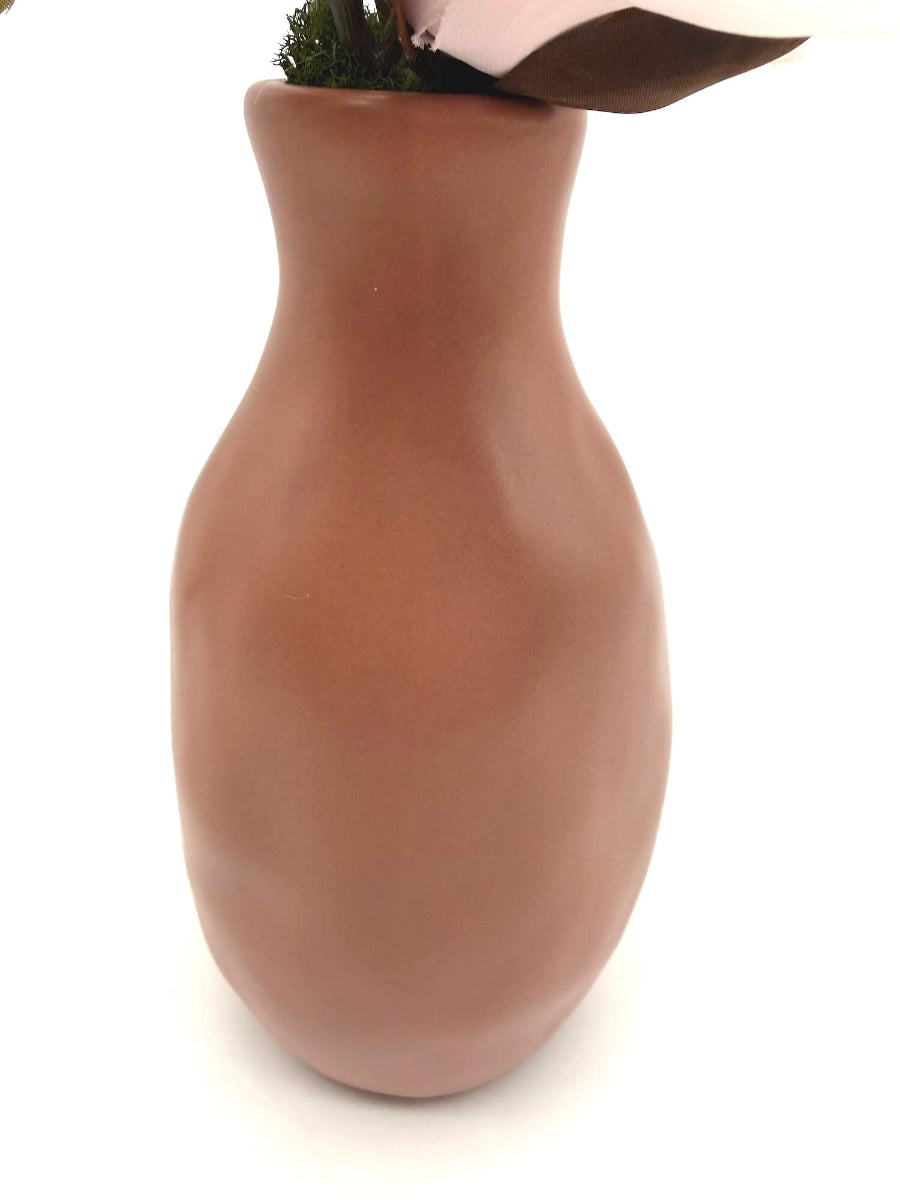 ceramic vase in clay color for magnolia arrangement