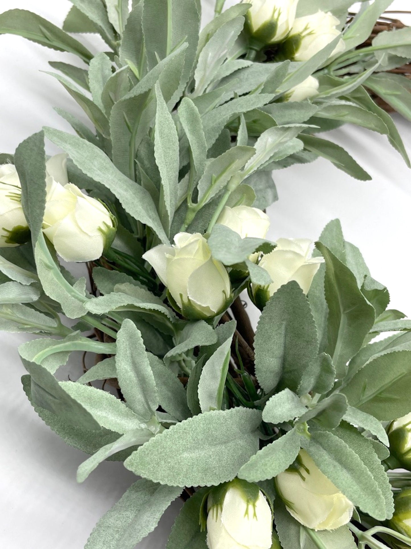 Sage Wreath with Ivory Roses, Greenery Front Door Decor, Elegant Wedding Decoration