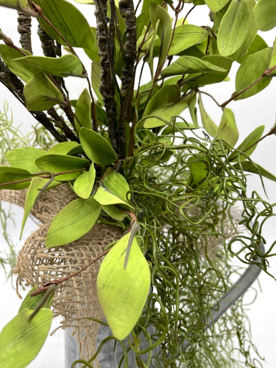 Fake Plants in Tall Metal Vase, Farmhouse Greenery in Galvanized Pitcher