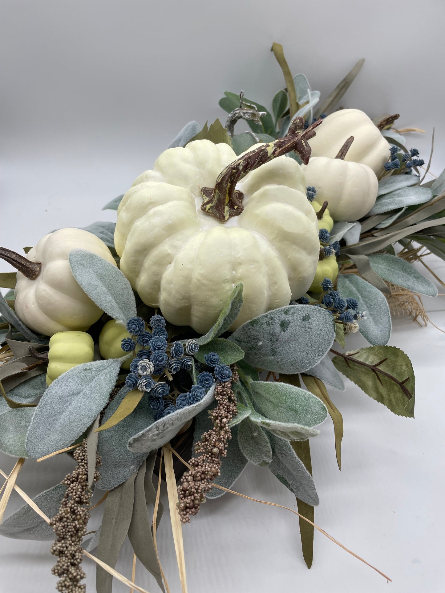 Fall Centerpiece with White Pumpkin, Autumn Arrangement, Thanksgiving Decor