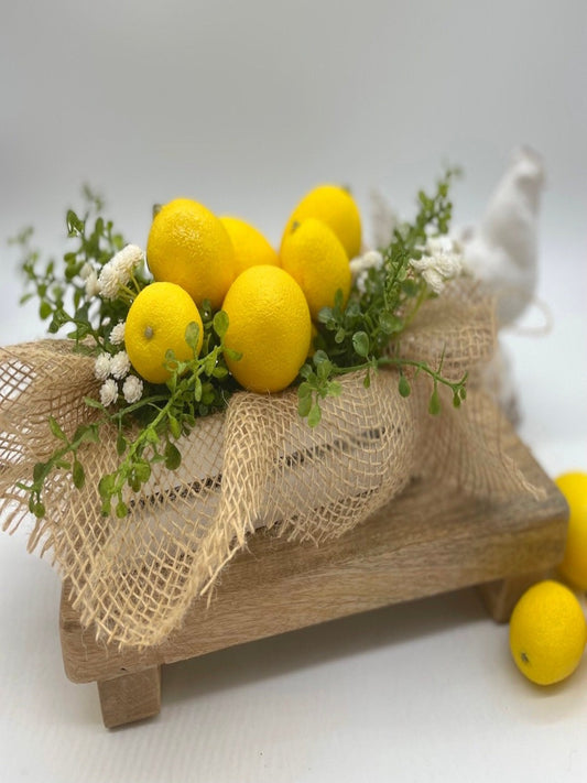 Artificial Lemons Decor, Lemon Mini Home Decor, Small Wooden Crate with Fake Lemons