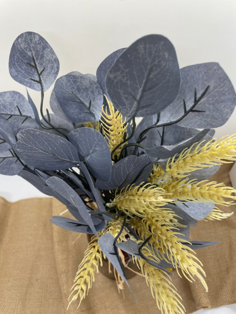 Fall Arrangement with Blue Eucalyptus and Wheat, Autumn Farmhouse Table Decor