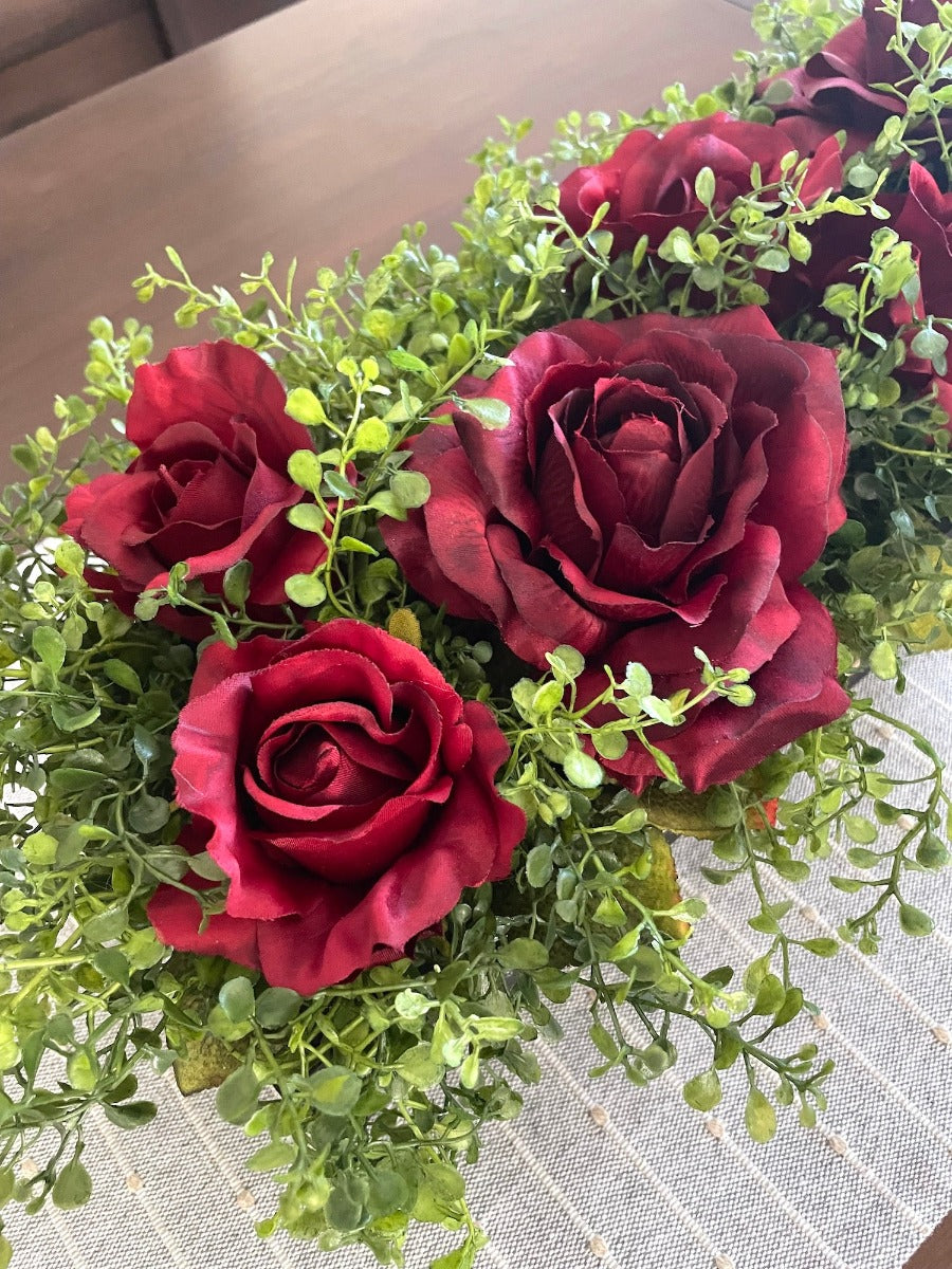 Red Roses Centerpiece, Fake Flowers Arrangement for Dining Table, by AllSeasonsHouseDecor