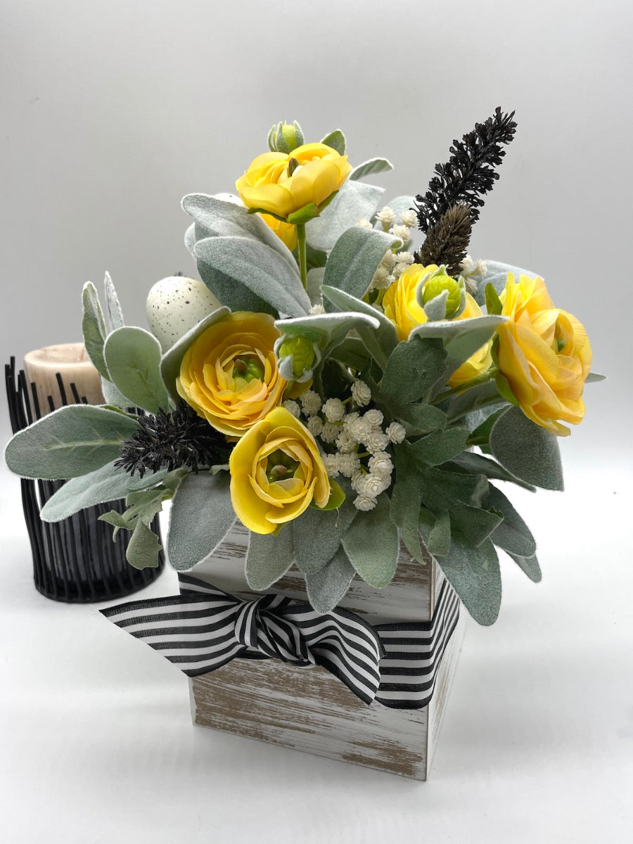 Easter Arrangement, Spring Farmhouse Floral Decor with Faux Eggs