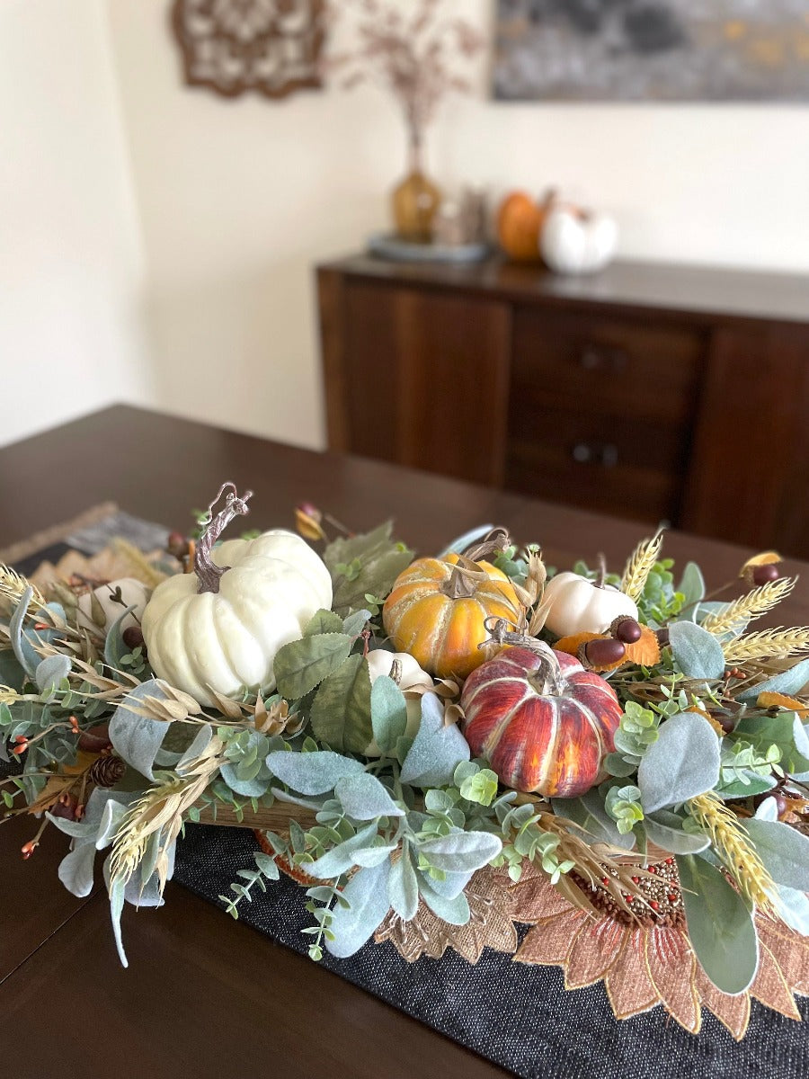 Centerpiece for Thanksgiving Table, Luxury Autumn Arrangement with Pumpkins, Farmhouse Fall Decoration, Harvest Decor, by AllSeasonsHouseDecor