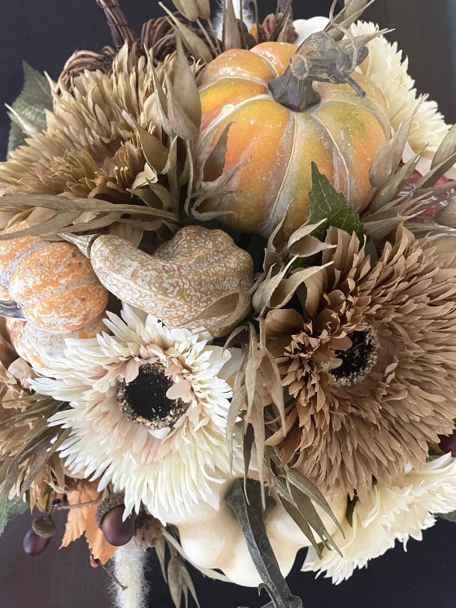 Fall Centerpiece for Table, Round Thanksgiving Arrangement, Autumn Pumpkin Decor