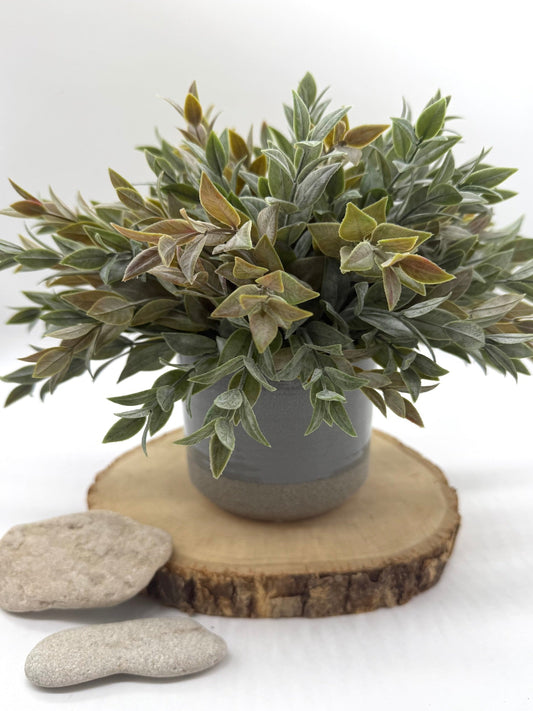 Unique Faux Plant in Ceramic Gray Vase, Realistic Artificial Indoor Plant Decor