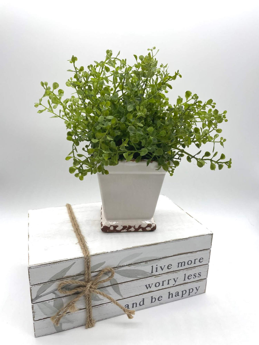 Small vivid green realistic Fake Plant in Square Ceramic Pot