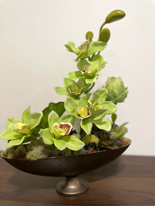 Orchid Arrangement in Elegant Vase, Realistic Faux Flower Centerpiece, by AllSeasonsHouseDecor