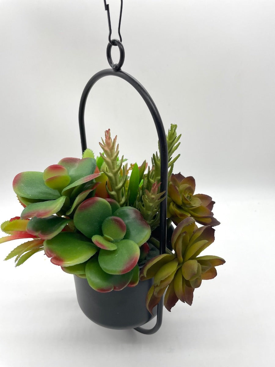 Hanging Fake Succulents, Luxury Artificial Greenery in Black Metal Planter, by AllSeasonsHouseDecor