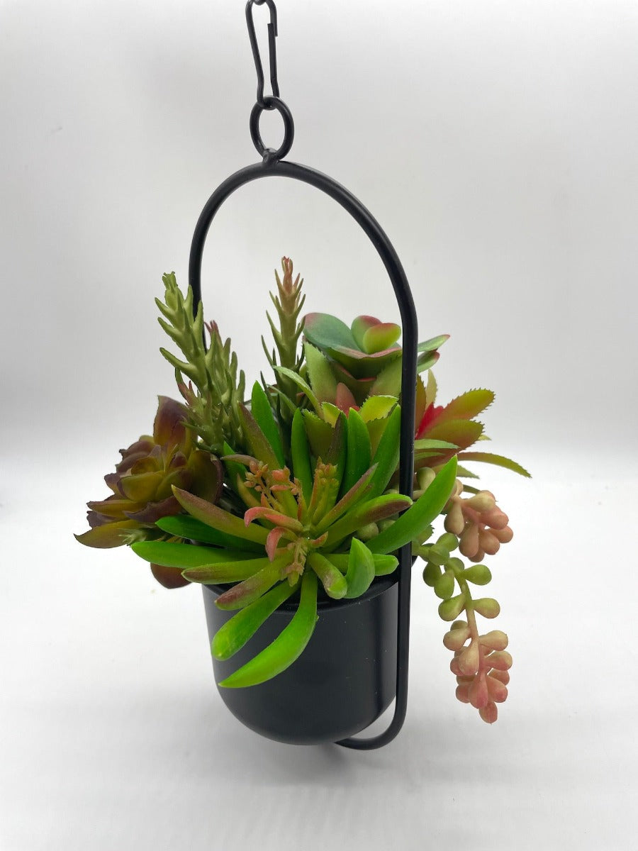 Hanging Fake Succulents, Luxury Artificial Greenery in Black Metal Planter, by AllSeasonsHouseDecor