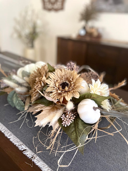 Fall Centerpiece for Dining Table, Rustic Autumn Arrangement, Elegant Thanksgiving Decor