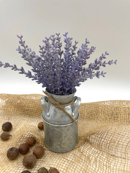 mini Lavender Plant in metal vase decorated with jute
