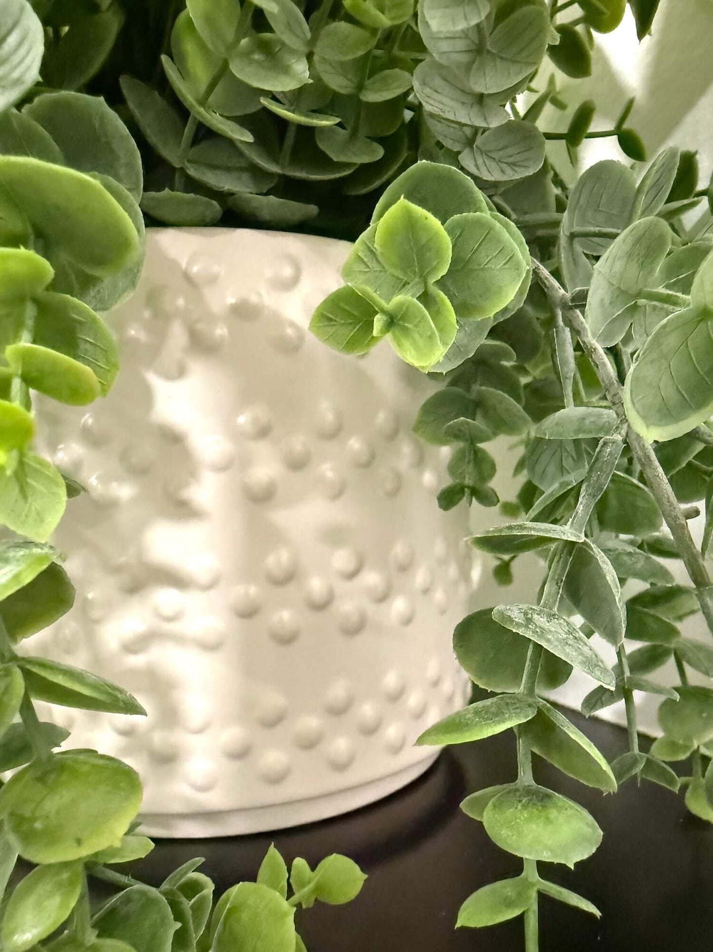 White ceramic textured pot for mix greenery arrangement