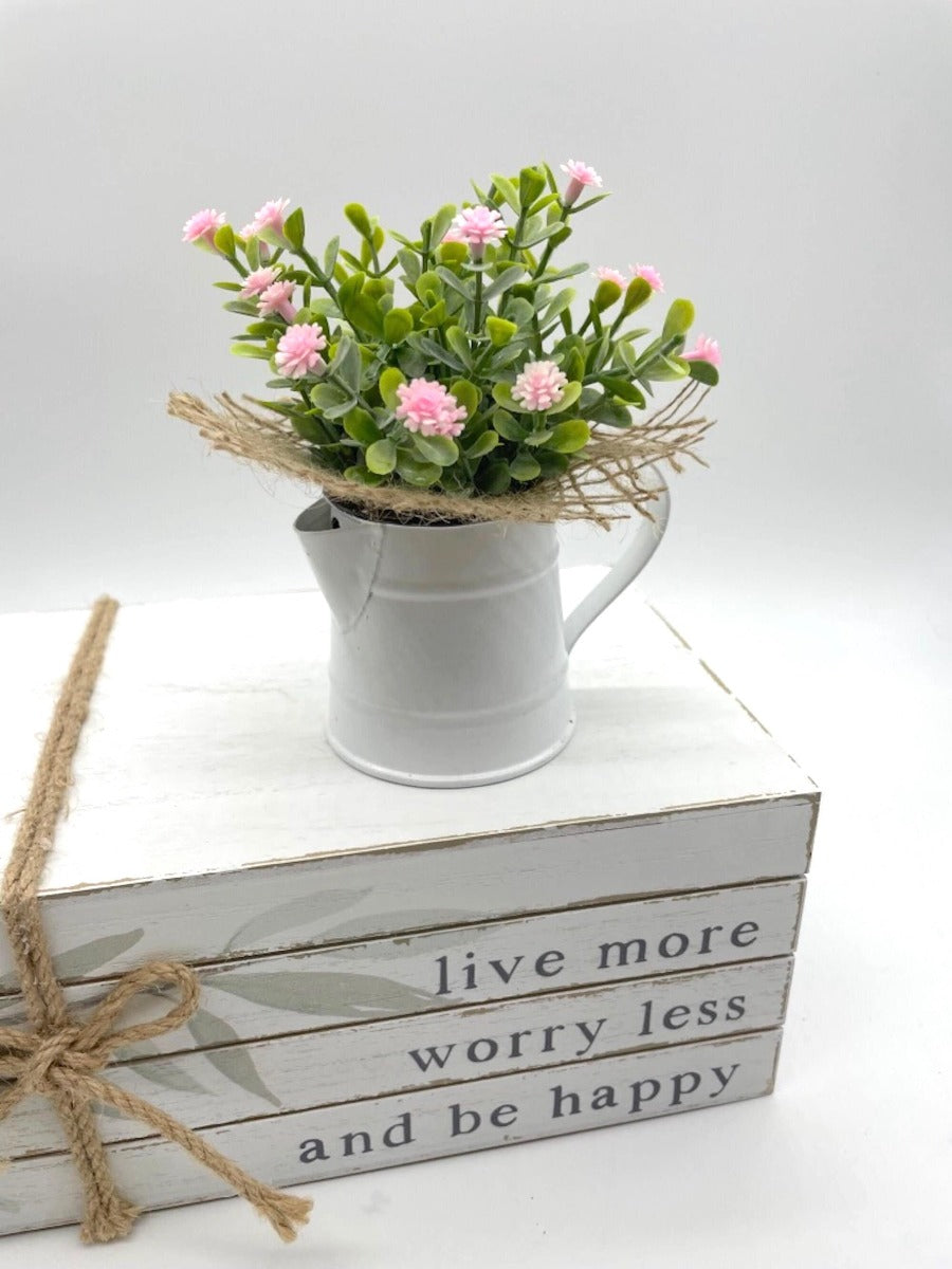 Mini Floral Arrangement in White Pitcher, Farmhouse Small Tiered Tray Decor