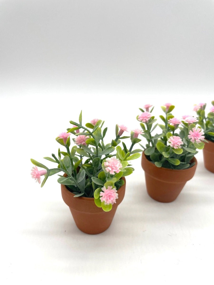 Mini pink Floral Arrangements set of 3 in clay pots