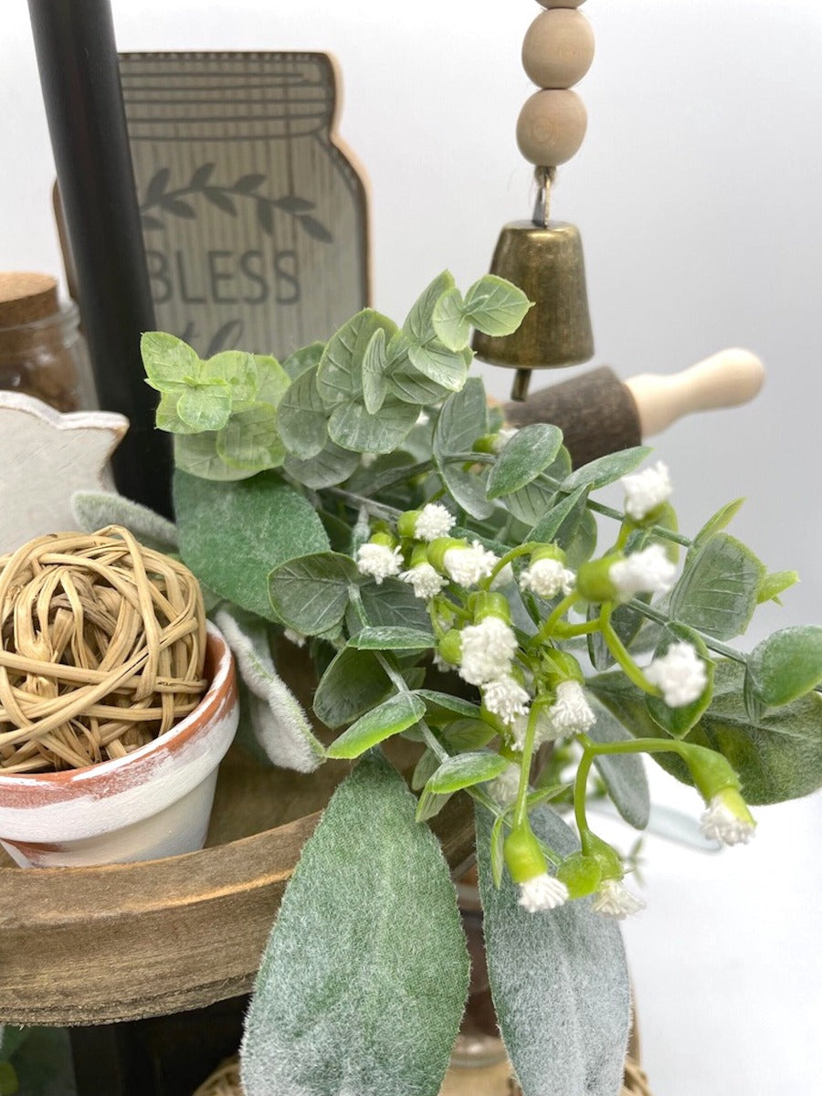 Mini Greenery Garlands, Tiered Tray Lambs Ear Decor SET of 3, Small Fake Plants Bundle for Dough Bowl