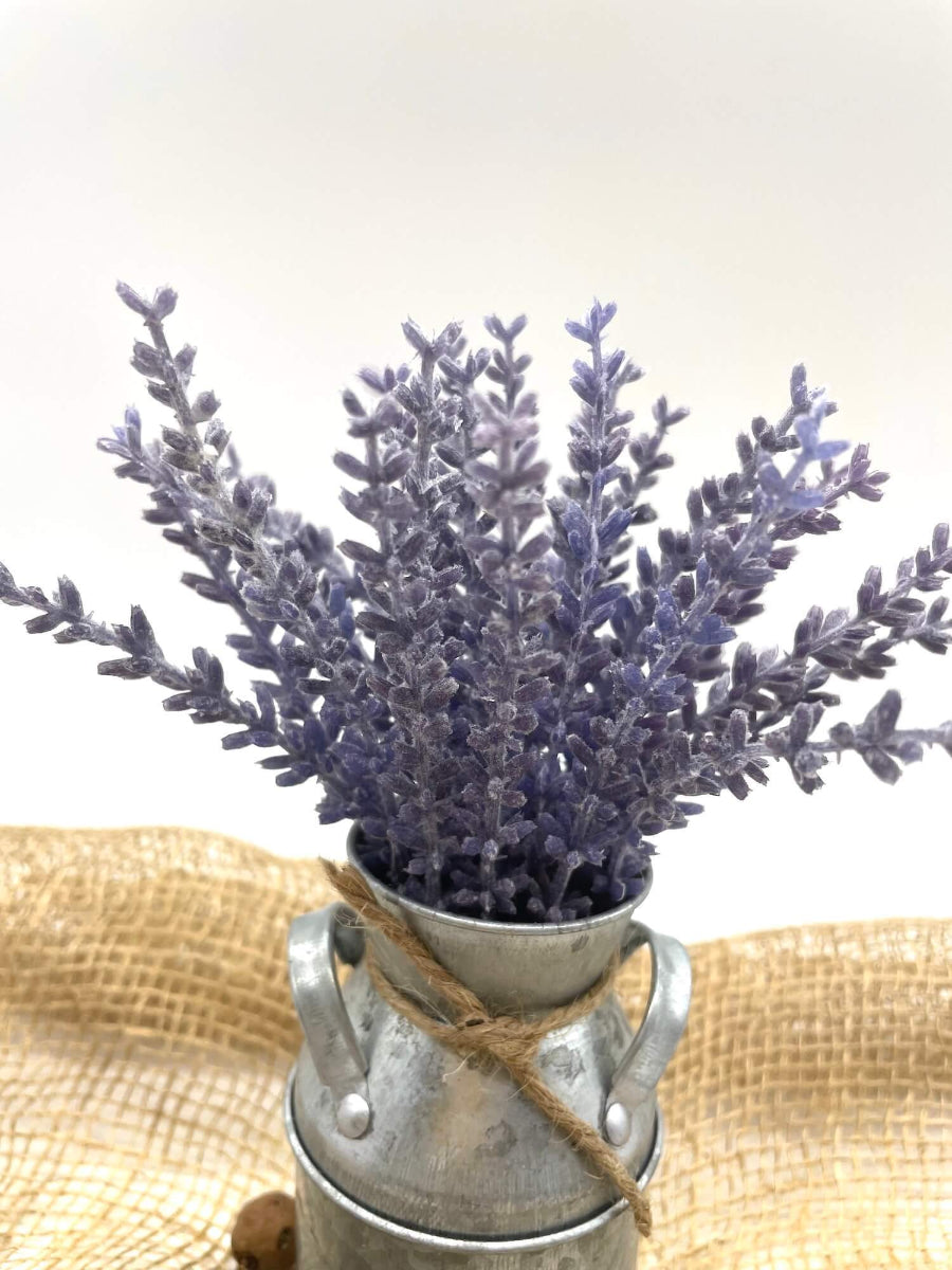 mini Lavender Plant in metal vase decorated with jute