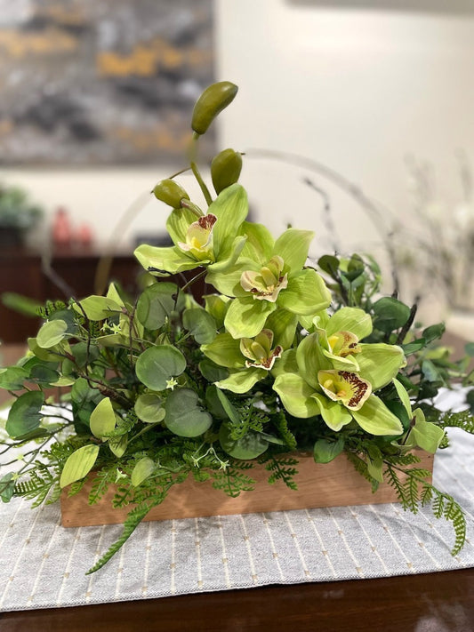 Large Orchid Arrangement, Luxury Orchid Centerpiece, Green Faux Orchid, by AllSeasonsHouseDecor