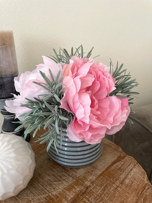 Fake Flowers in Ceramic Gray Vase, Elegant Floral Arrangement for Coffee Table, by AllSeasonsHouseDecor