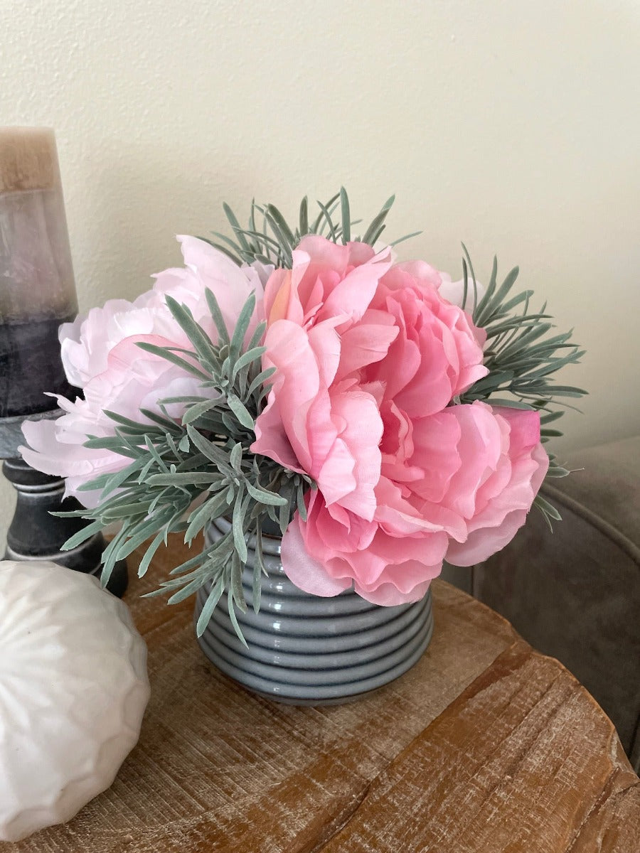 Flowers in Vase, Elegant Floral Arrangement in Ceramic Gray Vase, Summer Coffee Table Decor, by AllSeasonsHouseDecor