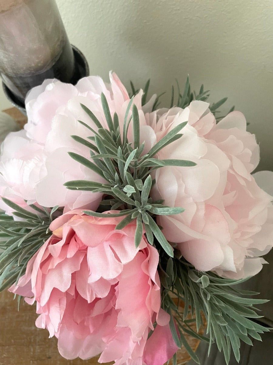 Pink Flowers in Vase, Elegant Floral Arrangement in Ceramic Gray Vase, Summer Coffee Table Decor, by AllSeasonsHouseDecor