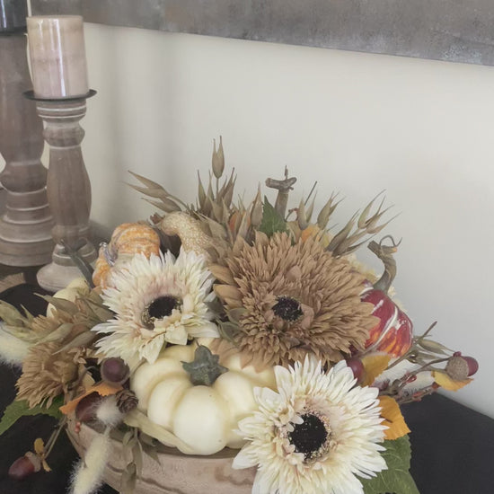 Fall Centerpiece for Table, Round Thanksgiving Arrangement, Autumn Pumpkin Decor