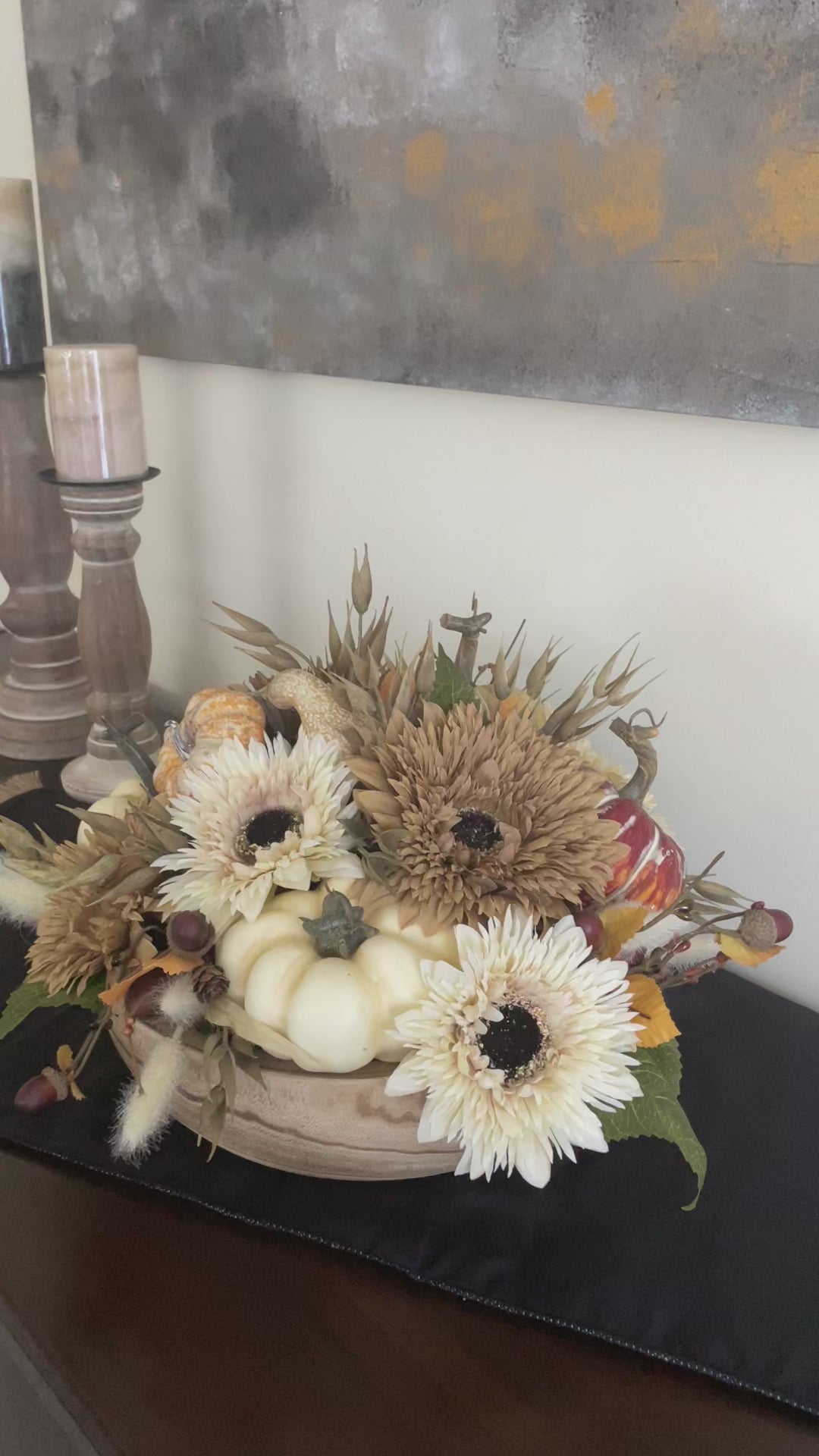 Fall Centerpiece for Table, Round Thanksgiving Arrangement, Autumn Pumpkin Decor