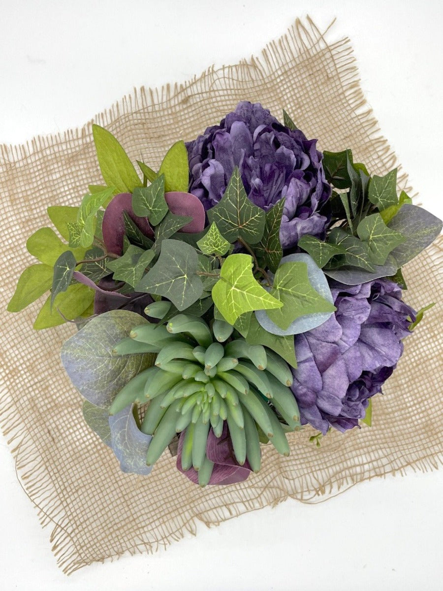 Purple Floral Centerpiece, Modern Farmhouse Arrangement, Rustic Table Decor 