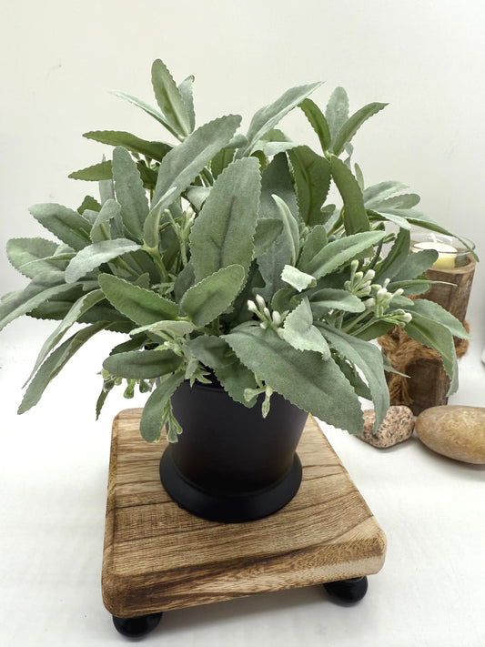 Faux Sage Arrangement in Black Ceramic Vase