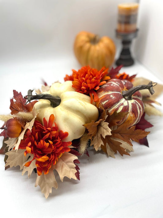 Small Fall Centerpiece, Thanksgiving Table Decor, Pumpkin Farmhouse Arrangement, by AllSeasonsHouseDecor