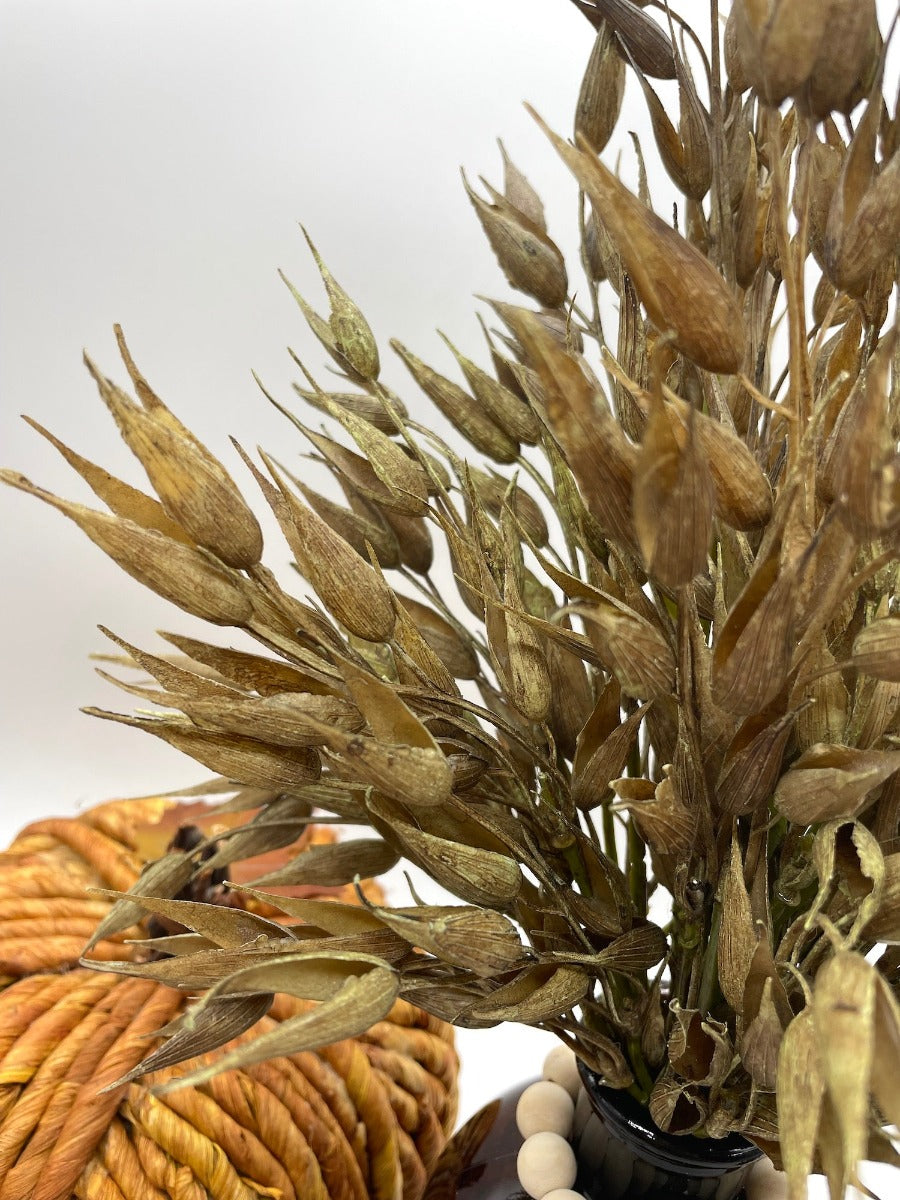 Wheat Arrangement for Fall, faux Wheat Bouquet in Brown Glass Bottle Vase